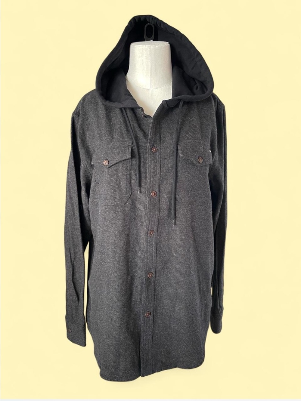 Men's Charcoal Hooded Button-Up Shirt